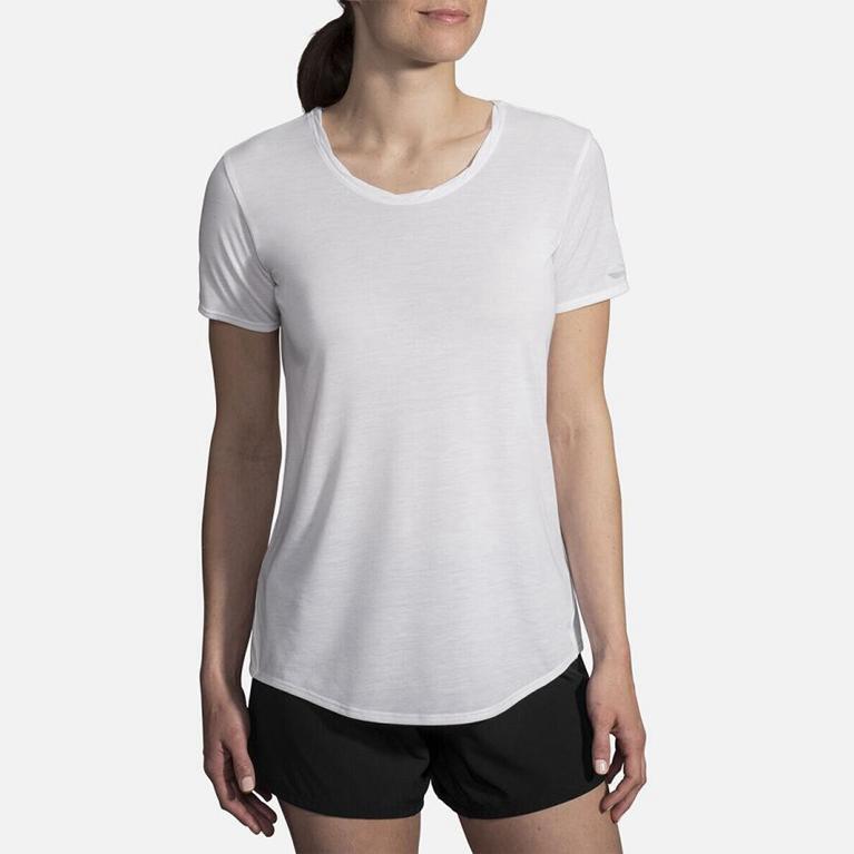 Brooks Distance Women's Short Sleeve Running Shirt - White (81097-GUZH)